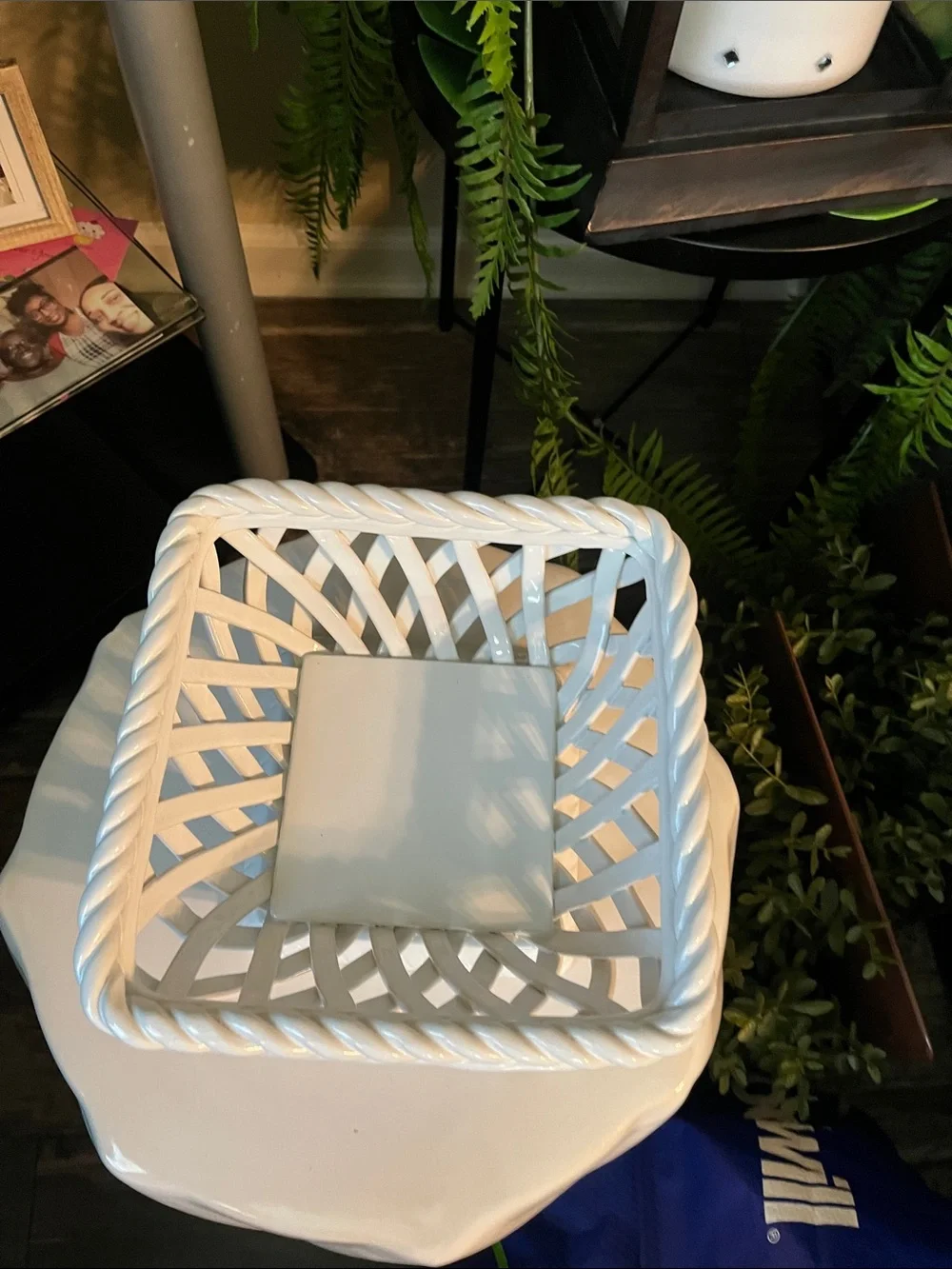 White Ceramic Woven Serving Basket - Brand Unspecified